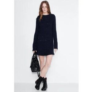 Zadig & Voltaire Jada Marine Distressed Sweater Dress In Navy Blue Size XS wool